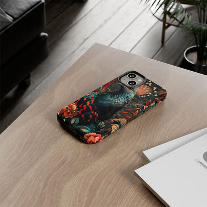 Floral Peacock Phone Case, Tough Cases, Artistic Phone Cover, Unique Gift, Nature Lover Accessory, Protective Case