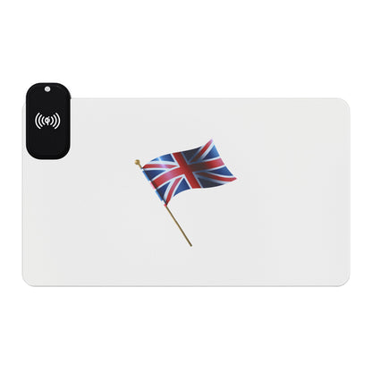 British Flag on Pole - LED Gaming Mouse Pad with Wireless Charging - UK Flag Design, Gamer Accessories, Office Decor, Desk Essentials, Gift for Gamers
