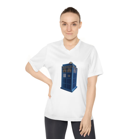 Women's Performance V-Neck T-Shirt - Time Traveler Design - British Police Public Call Box - Iconic TARDIS Design