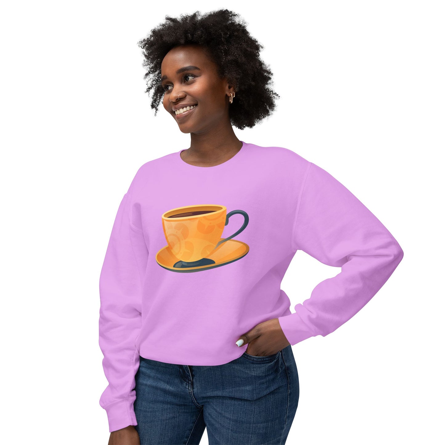 Unisex Lightweight Crewneck Sweatshirt - Elegant British Tea Cup - Classic Tea Time Style