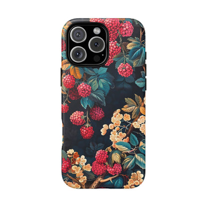 Floral Phone Case with Berry Design, Durable Phone Cover, Floral Print, Gift for Plant Lovers, Nature-Inspired Accessory