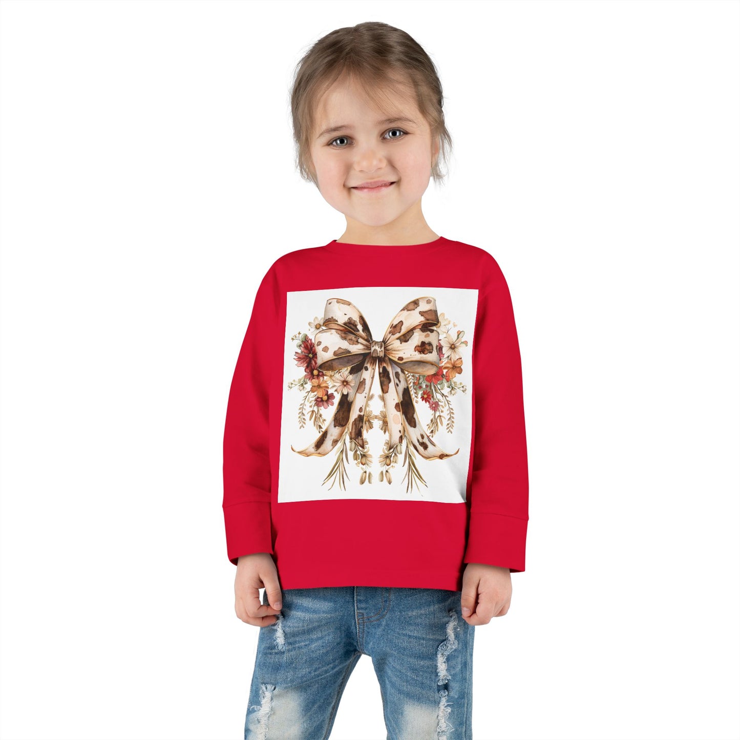 Toddler Long Sleeve Tee - Floral Bow Design for Kids