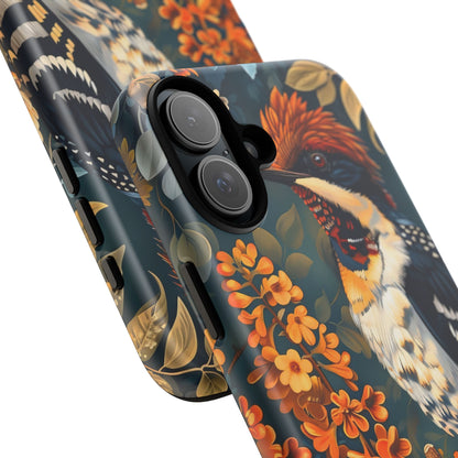 Tough Cases: Floral Bird Phone Case, Vintage Style Cover, Nature Lover Gift, Botanical Design, Spring Inspire Fashion