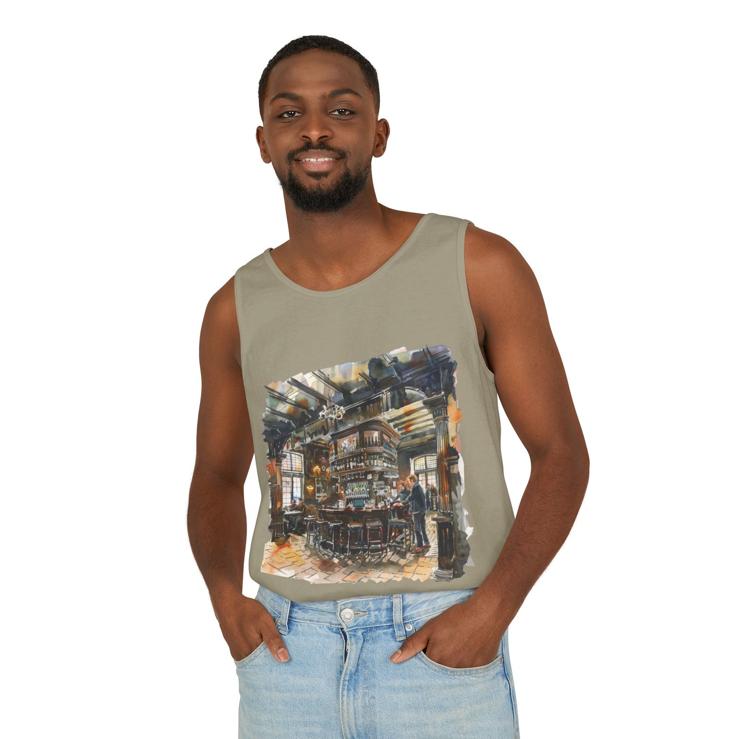 Unisex Garment-Dyed Tank Top - Cozy British Pub - London