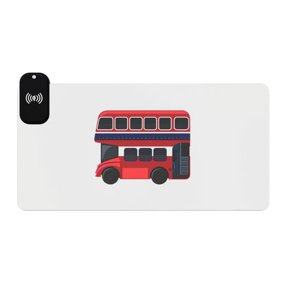 Red Double-Decker Bus Front View - LED Gaming Mouse Pad with Wireless Charging, Perfect for Gamers, Gaming Desk Accessories, Desk Decor, LED Light Mousepad