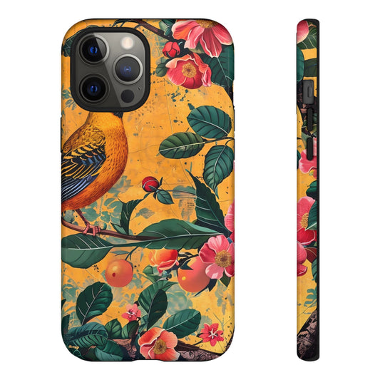 Colorful Floral Phone Case, Tough Cases, Nature-Inspired, Bird Design, Eco-Friendly Gift, Phone Protector for Spring