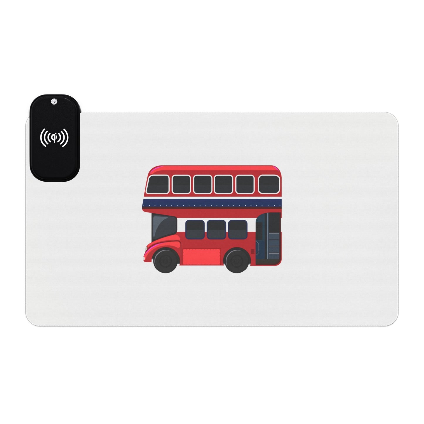 Red Double-Decker Bus Front View - LED Gaming Mouse Pad with Wireless Charging, Perfect for Gamers, Gaming Desk Accessories, Desk Decor, LED Light Mousepad