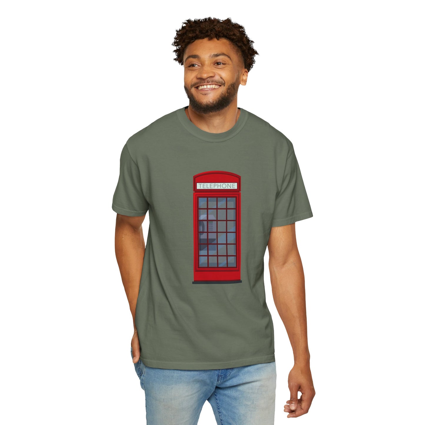 Iconic British Public Telephone - Classic Red Phone Box Soft-touch Unisex Garment-Dyed T-shirt