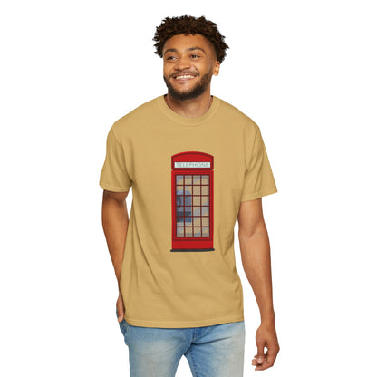 Iconic British Public Telephone - Classic Red Phone Box Soft-touch Unisex Garment-Dyed T-shirt