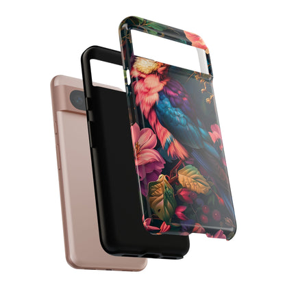 Vibrant Phone Case, Tropical Bird Design, Tough Phone Cover, Floral Tech Accessory, Gift for Nature Lovers