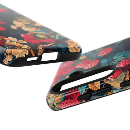Floral Phone Case with Berry Design, Durable Phone Cover, Floral Print, Gift for Plant Lovers, Nature-Inspired Accessory