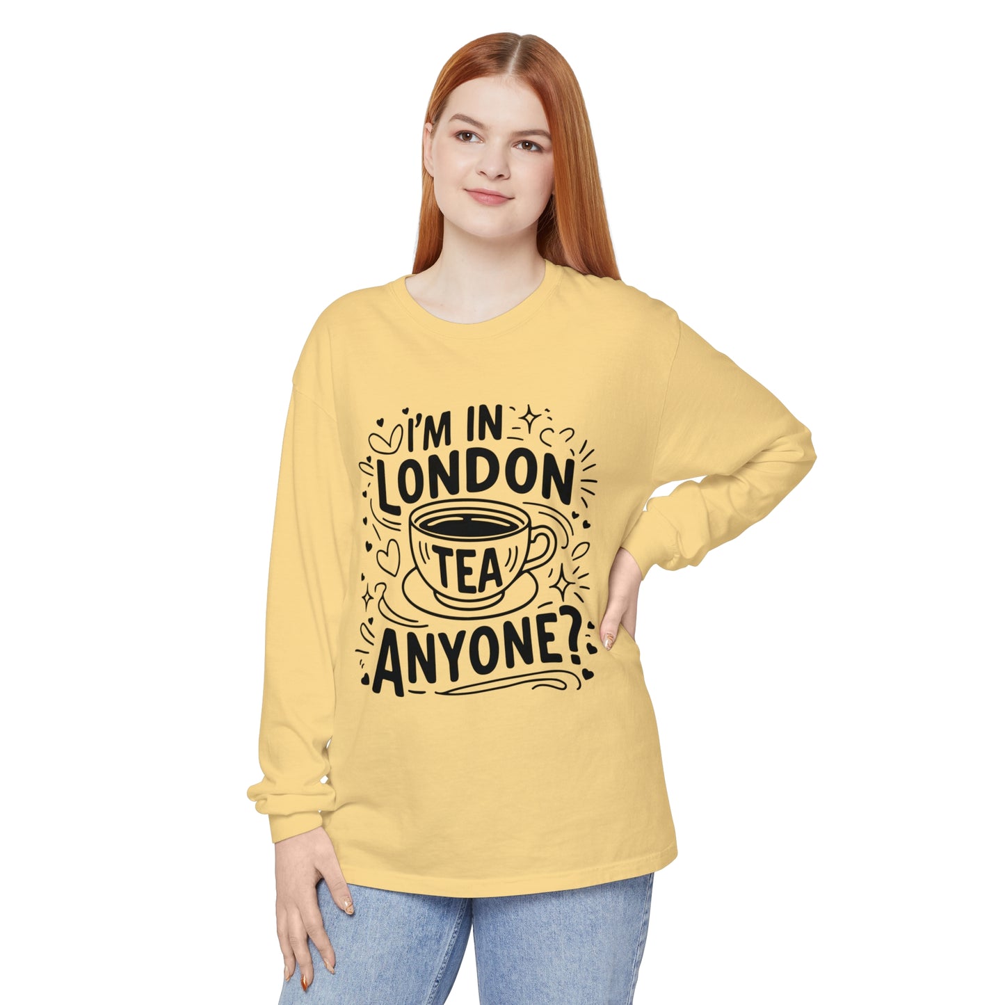 Unisex Garment-dyed Long Sleeve T-Shirt - London's Relaxing Tea