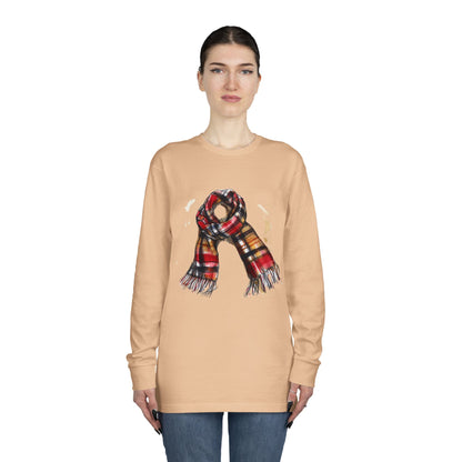Long Sleeve Crewneck Tee - Plaid British Scarf - Timeless Style and Classic Elegance