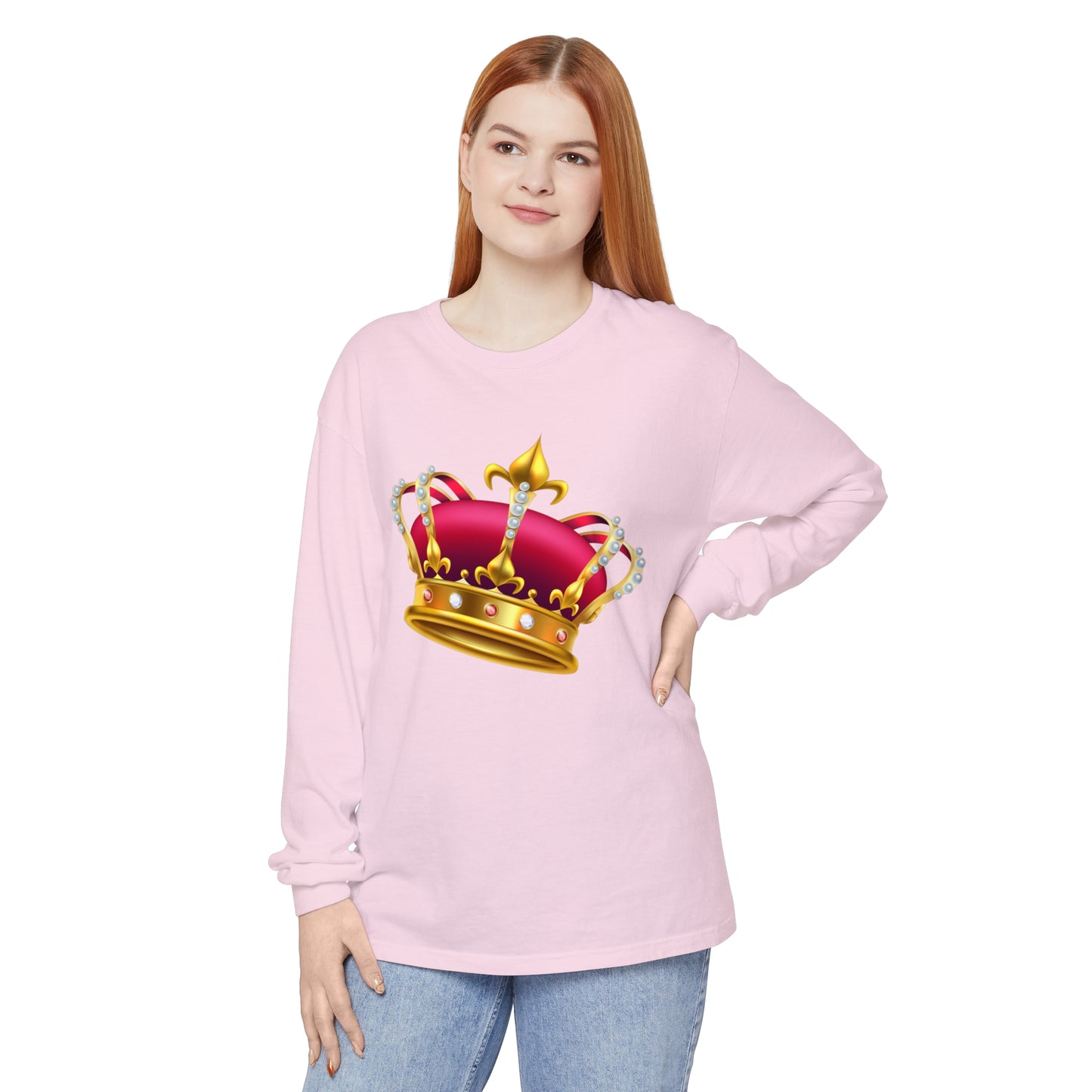Unisex Garment-dyed Long Sleeve T-Shirt - British Royal Crown Design