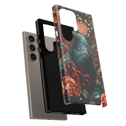 Floral Peacock Phone Case, Tough Cases, Artistic Phone Cover, Unique Gift, Nature Lover Accessory, Protective Case