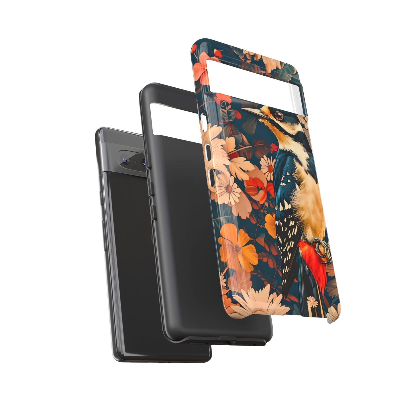 Artistic Bird Phone Case, Unique Tough Cases for Nature Lovers, Floral Design, Cute Gift, Customized Phone Accessories