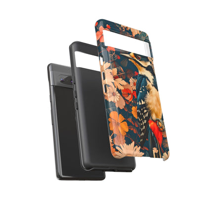 Artistic Bird Phone Case, Unique Tough Cases for Nature Lovers, Floral Design, Cute Gift, Customized Phone Accessories