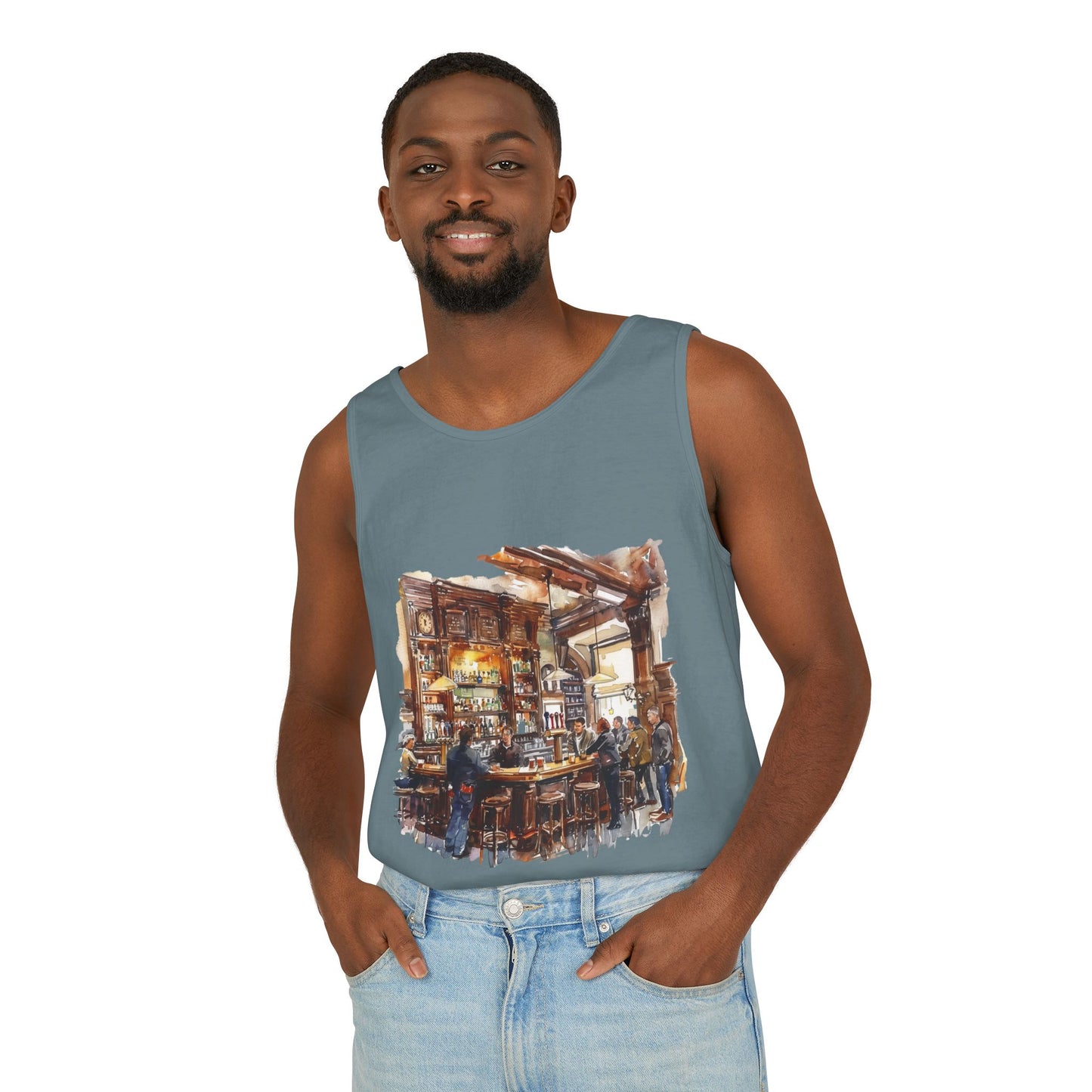 Unisex Garment-Dyed Tank Top - Cozy British Pub - London