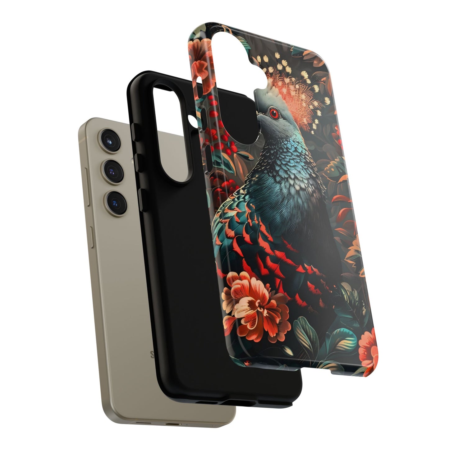 Floral Peacock Phone Case, Tough Cases, Artistic Phone Cover, Unique Gift, Nature Lover Accessory, Protective Case