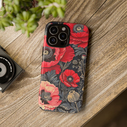 Floral Phone Case with Artistic Poppies, Tough Cases, Flower Design, Nature Lover Gift, Customizable Mobile Cover, Stylish Phone Accessories