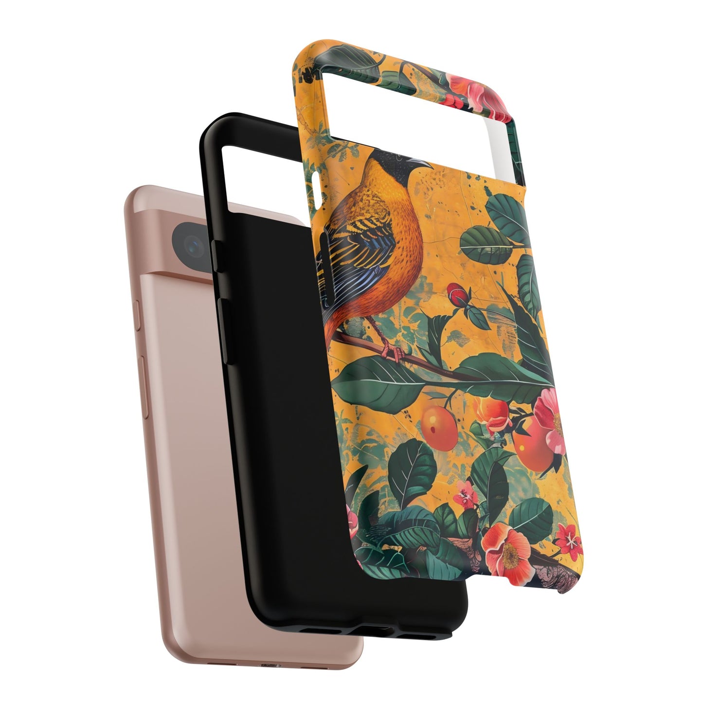 Colorful Floral Phone Case, Tough Cases, Nature-Inspired, Bird Design, Eco-Friendly Gift, Phone Protector for Spring