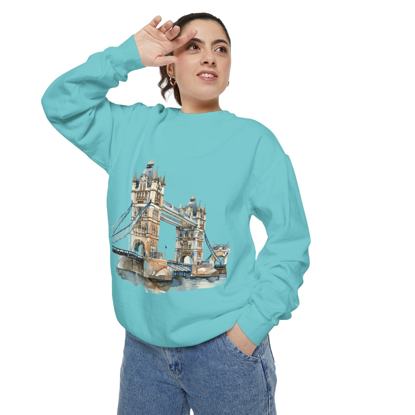 Unisex Garment-Dyed Sweatshirt - London Bridge - Iconic Landmark and Historical Beauty