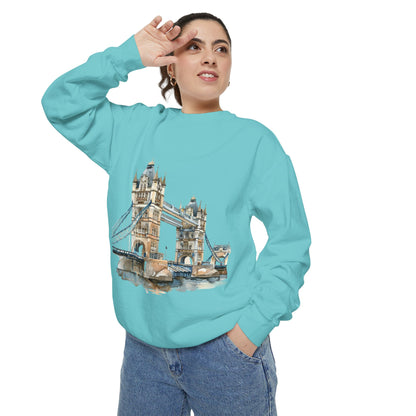 Unisex Garment-Dyed Sweatshirt - London Bridge - Iconic Landmark and Historical Beauty