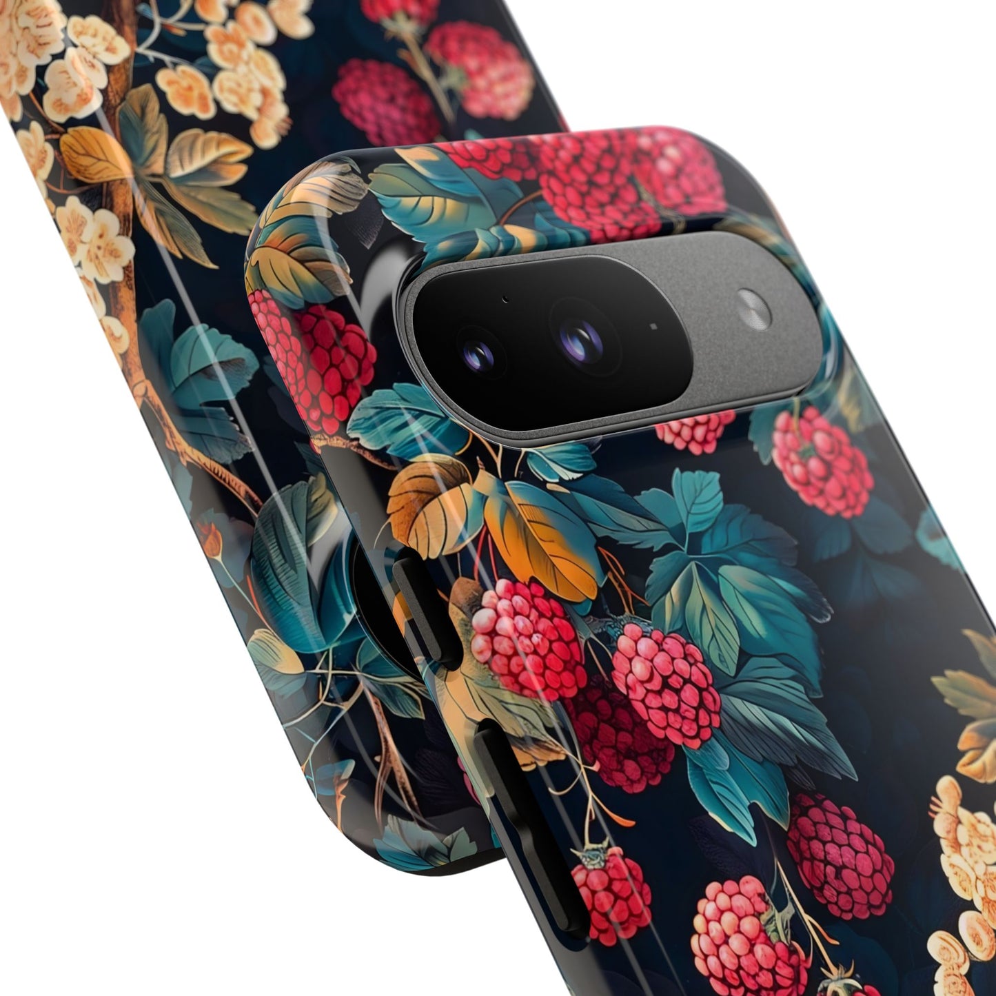 Floral Phone Case with Berry Design, Durable Phone Cover, Floral Print, Gift for Plant Lovers, Nature-Inspired Accessory