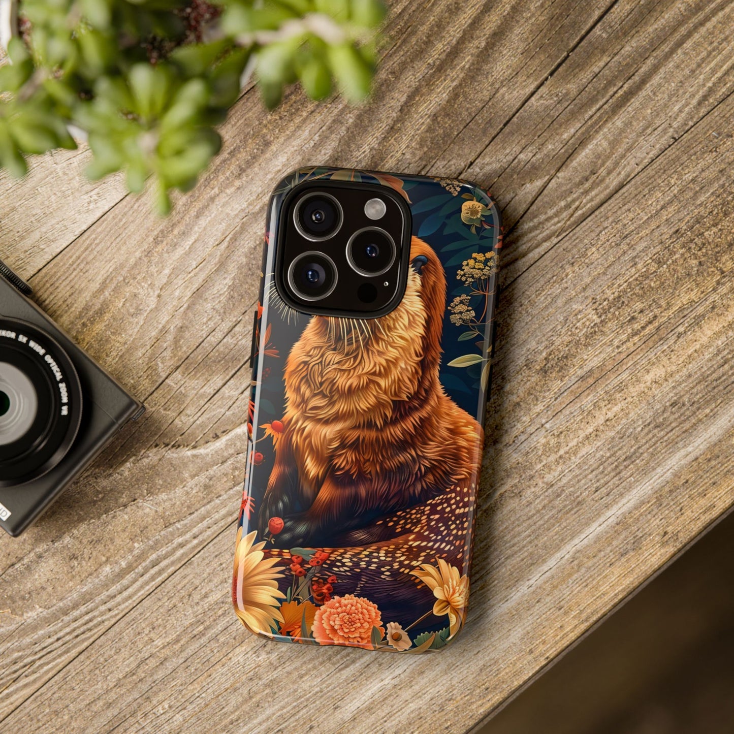 Otter Phone Case, Floral Otter Design, Tough Phone Cover, Nature Lover Gift, Cute Animal Accessories
