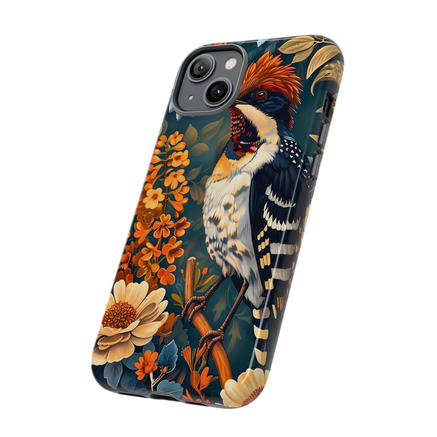 Tough Cases: Floral Bird Phone Case, Vintage Style Cover, Nature Lover Gift, Botanical Design, Spring Inspire Fashion