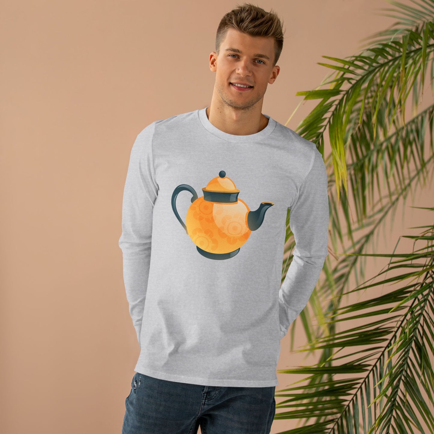 Men’s Base Longsleeve Tee - Classic British Tea Kettle - Timeless Elegance in Tea Time