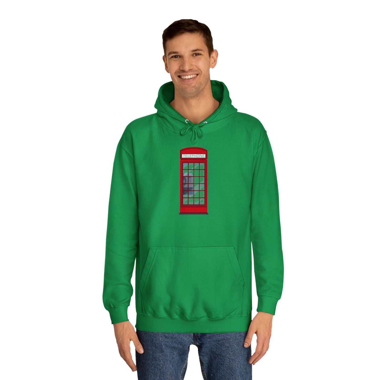 Unisex College Hoodie - Trendy British Public Telephone Kiosk
