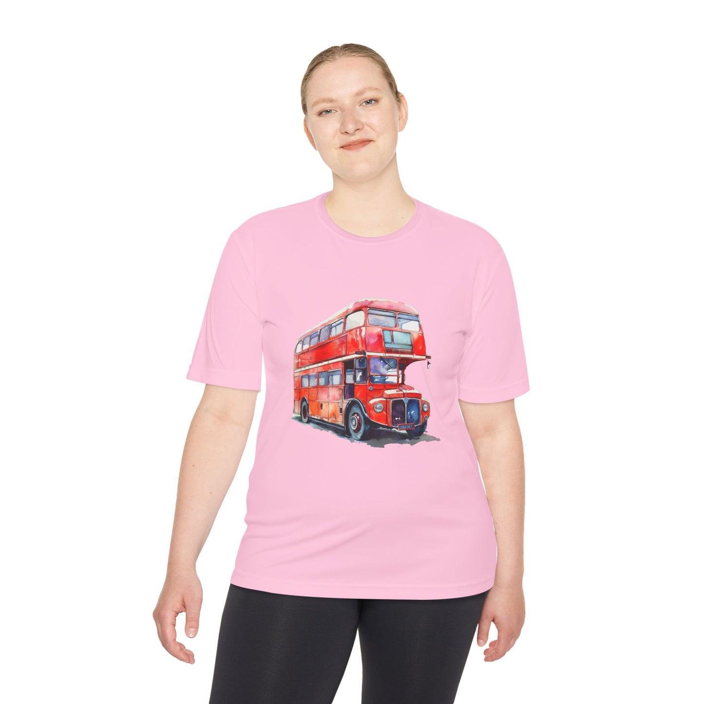 Unisex Moisture Wicking Tee - Classic London Double-Decker Bus Artwork