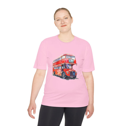 Unisex Moisture Wicking Tee - Classic London Double-Decker Bus Artwork