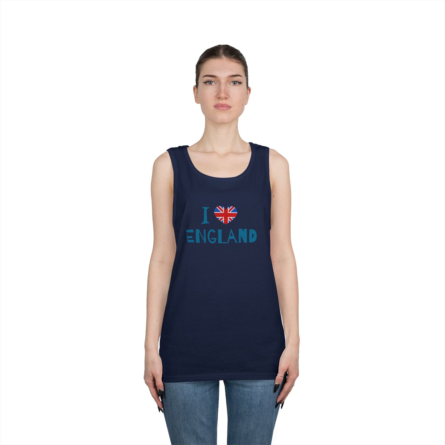 Unisex Heavy Cotton Tank Top - I Love England - Union Jack Heart Design