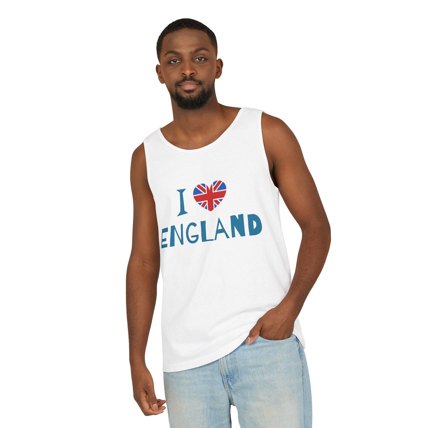 Unisex Garment-Dyed Tank Top Cozy - I Love England - Union Jack Heart