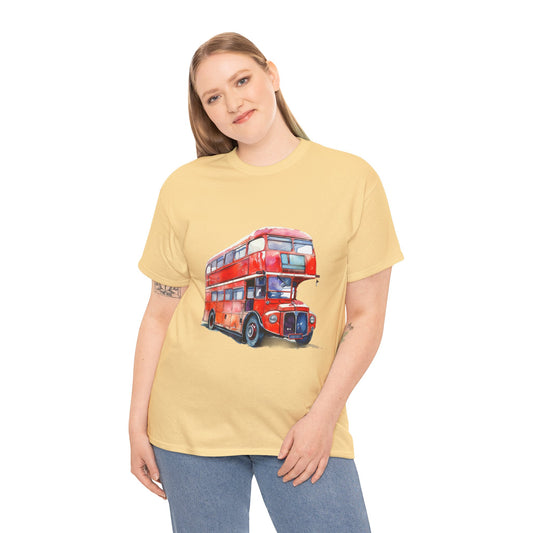Unisex Heavy Cotton Tee - London Transport English Bus - Iconic Red Double-Decker