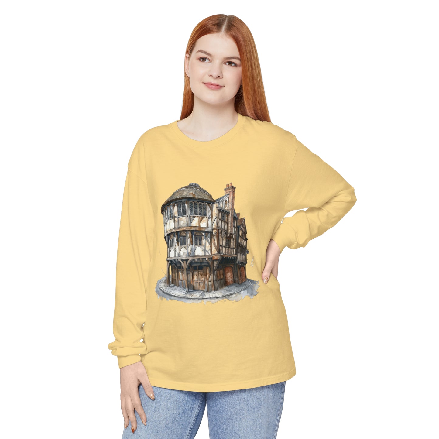 Unisex Garment-dyed Long Sleeve T-Shirt - Raising a Glass - The Spirit of British Pubs