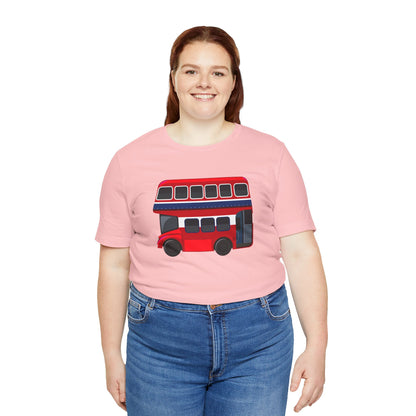 Unisex Jersey Short Sleeve Tee - London Transport English Bus - Iconic Red Double-Decker