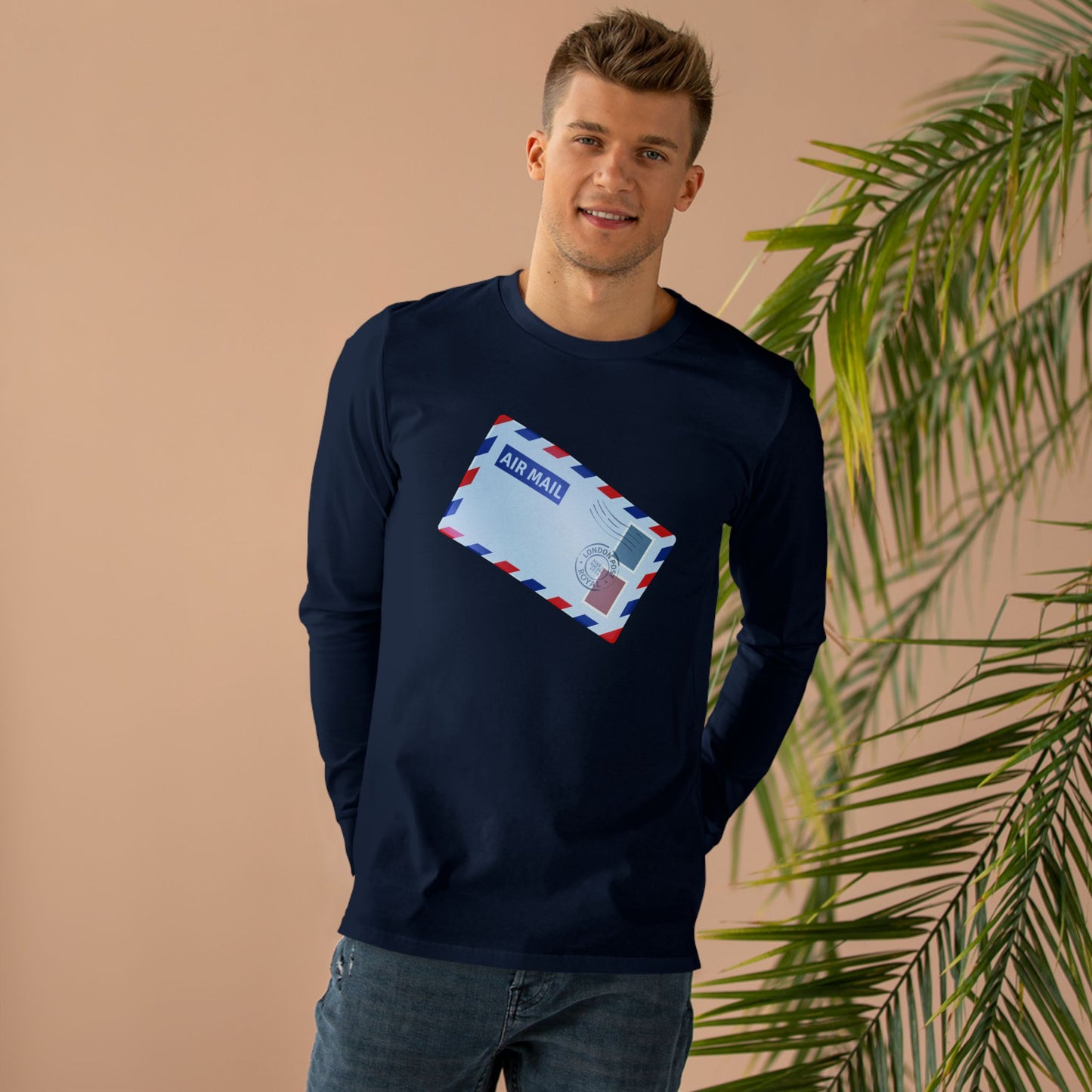 Men’s Base Longsleeve Tee - Vintage British Air Mail - Classic Postal Design