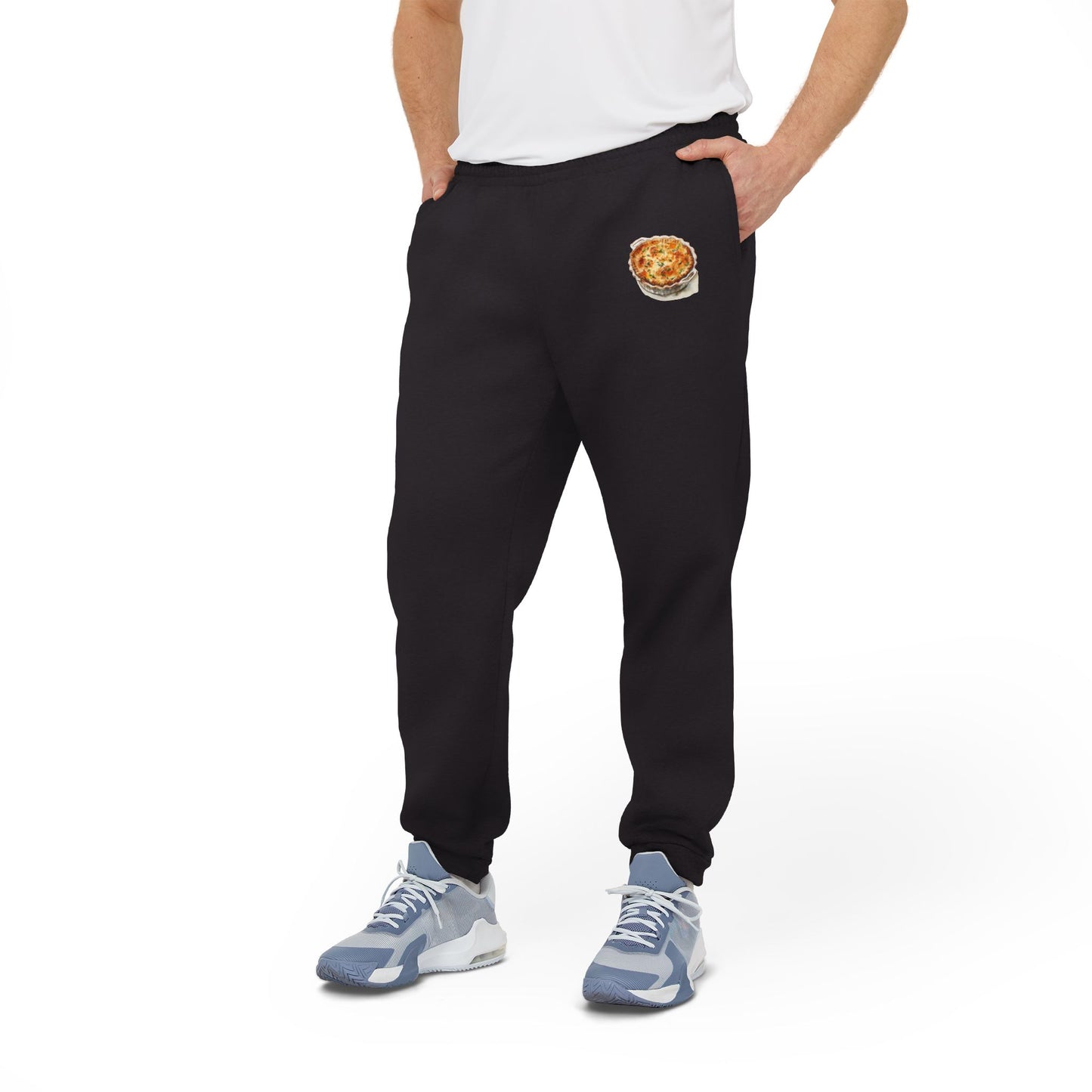Cozy adidas Fleece Joggers with Fun Pizza Embroidery - Kitchen Wall Art with Food Illustration