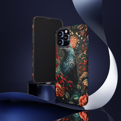 Floral Peacock Phone Case, Tough Cases, Artistic Phone Cover, Unique Gift, Nature Lover Accessory, Protective Case
