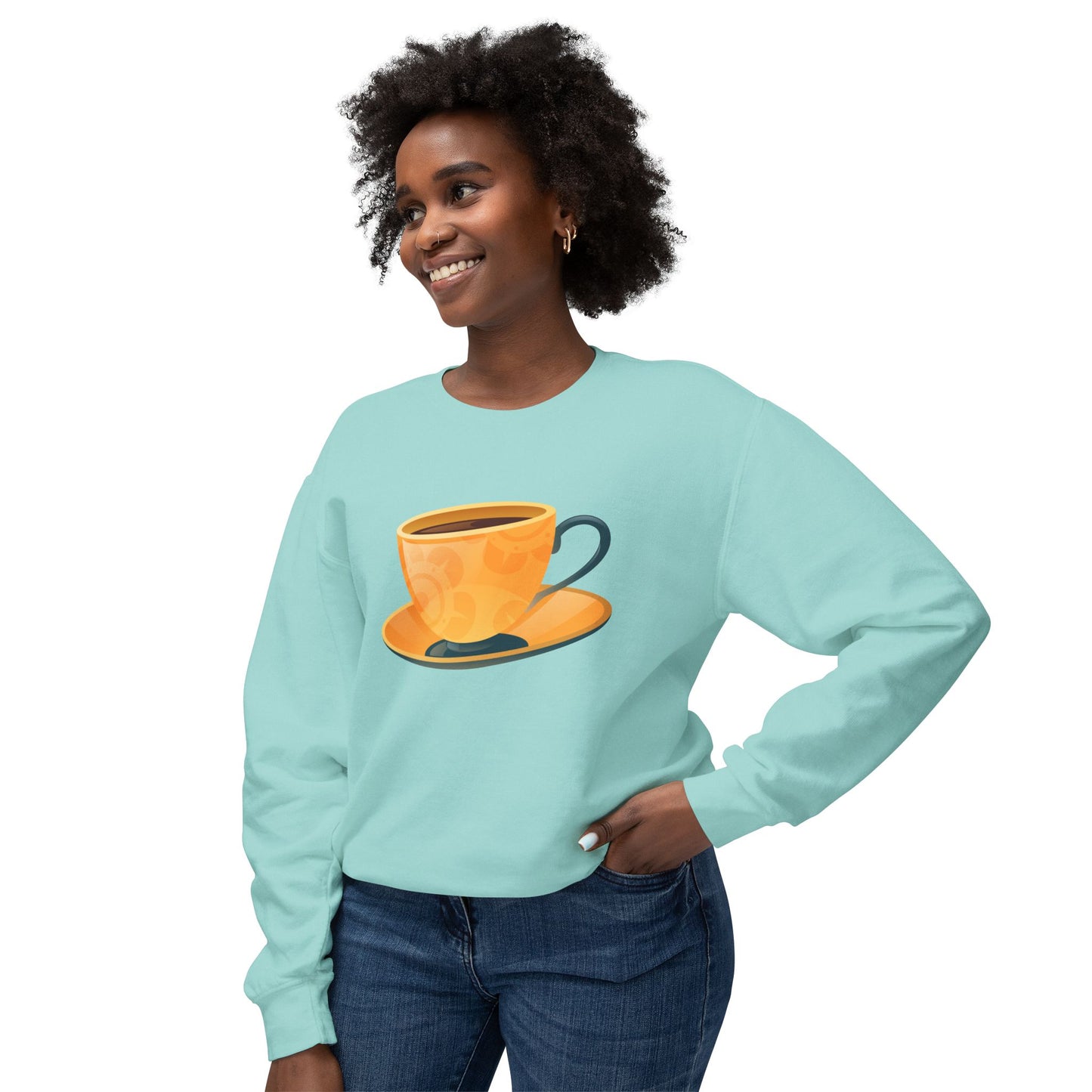 Unisex Lightweight Crewneck Sweatshirt - Elegant British Tea Cup - Classic Tea Time Style