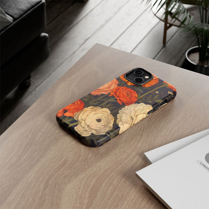 Floral Phone Case with Tough Protection, Blooming Ranunculus Design, Durable Cover, Gift for Flower Lovers, Eco-Friendly Phone Accessory