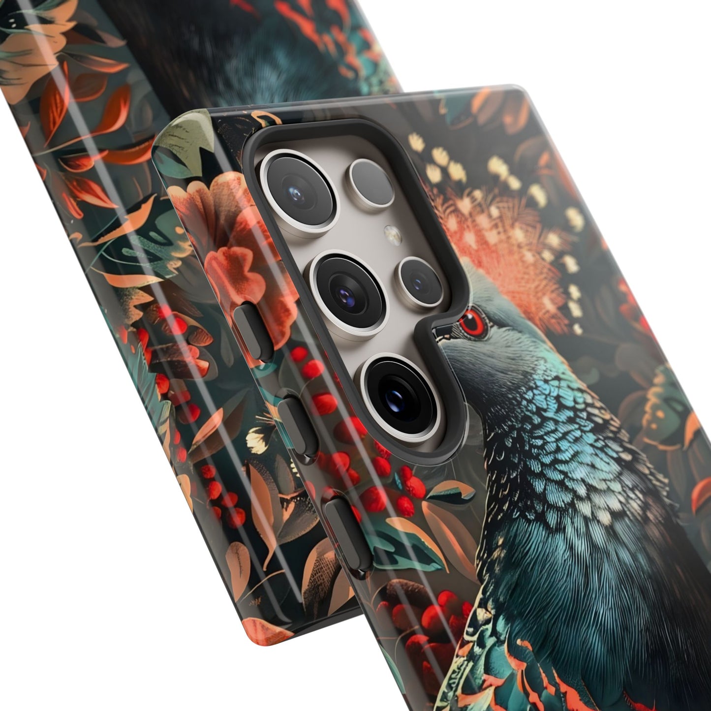 Floral Peacock Phone Case, Tough Cases, Artistic Phone Cover, Unique Gift, Nature Lover Accessory, Protective Case