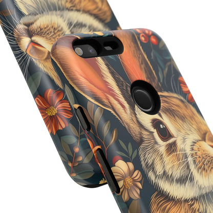 Rabbit Floral Phone Case, Cute Bunny Cover, Nature Lover Gift, Wildlife Photography, Protective Phone Accessory
