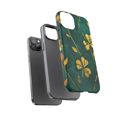 Floral Phone Case with Gold Accents, Tough Phone Cover, Stylish Phone Protector, Unique Gift for Her, Nature Lover Accessory