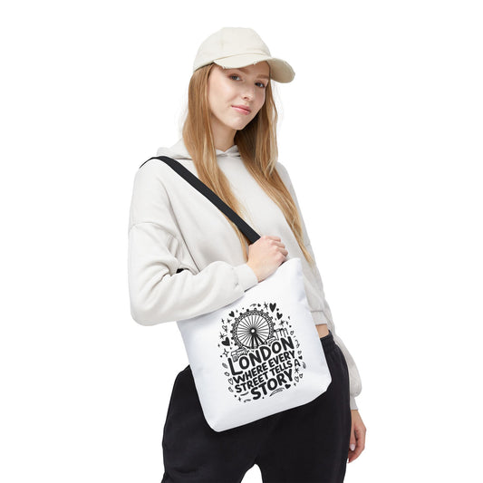 London Storytelling Tote Bag, Gift for Travelers, Reusable Shopping Bag, Casual Carryall, Eco-Friendly Tote