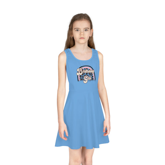 Girl Sundress – Birthday Girl Leopard Print Rainbow Clipart - Fun and Festive Blue Sleeveless Dress for Celebrations
