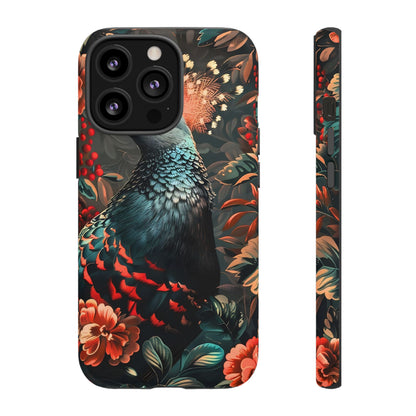 Floral Peacock Phone Case, Tough Cases, Artistic Phone Cover, Unique Gift, Nature Lover Accessory, Protective Case